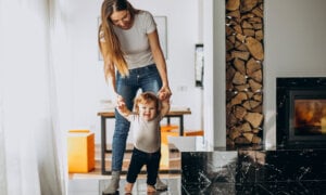 Canadian mom and child at the cottage she inherited from her father and shares with her siblings and step mom.