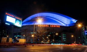 Rogers branding over the Skydome in Toronto, as an example of its brand power with the Shaw buy.