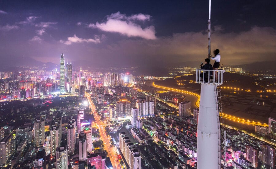 City scape of Sai Ge Guang Chang, Shenzhen Shi, China, as we discuss China's economy.