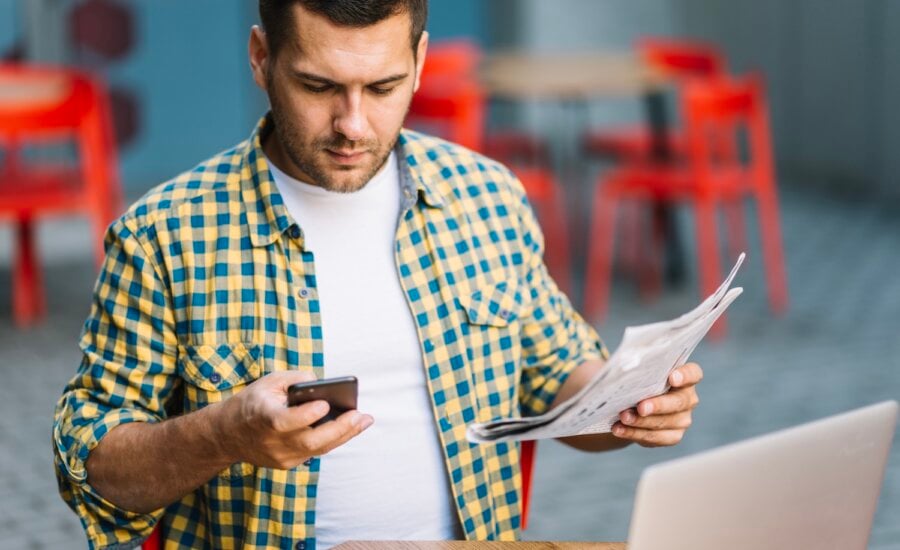 Employee checks pay stub