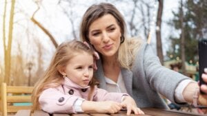 Mother and daughter outside