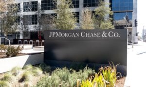 A sign indicating a corporate office of JP Morgan Chase