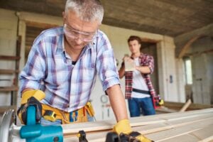 Carpenter works on home improvement project