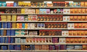 Grocery store shelf full of products