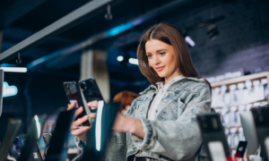 A woman shops for a new cellphone