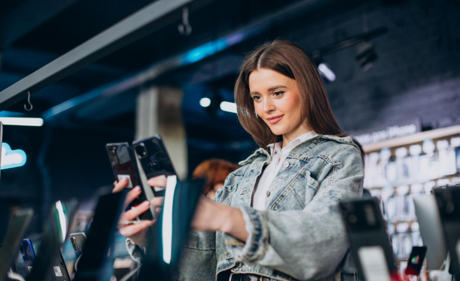 A woman shops for a new cellphone