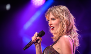 Close-up of Taylor Swift on stage