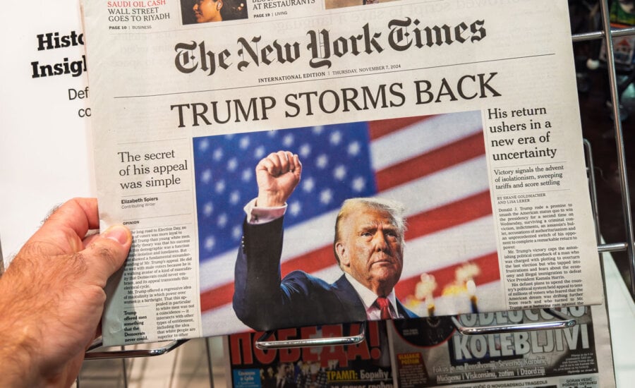 NYT front page sharing Trump's presidential win.