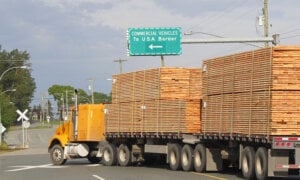 A lumber truck delivering to the US, as we wonder about Trump tariffs