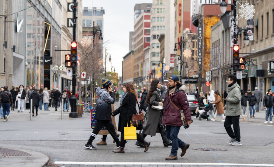 Shoppers on Sainte-Catherine Street in Montreal on Black Friday