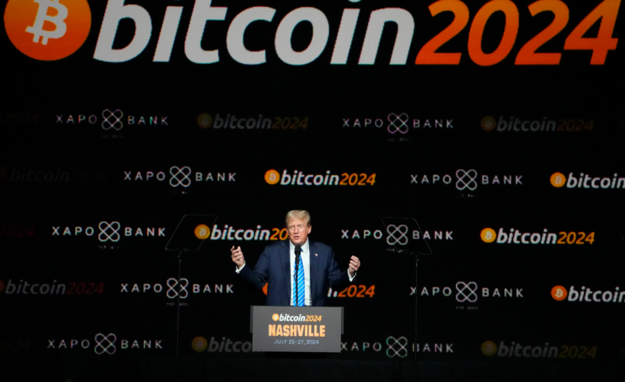 Donald Trump onstage at a bitcoin conference in Nashville