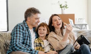 Family in their rental apartment in Canada.